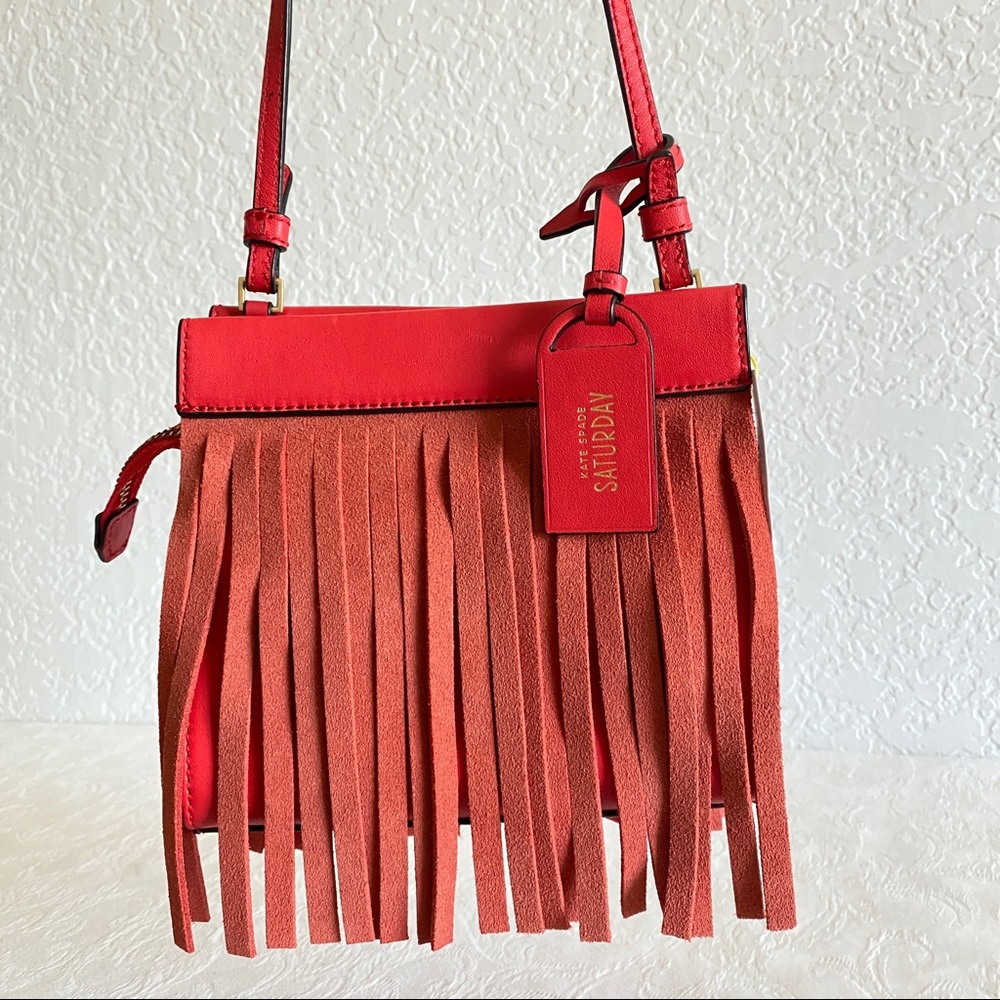 kate spade red fringe crossbody bag